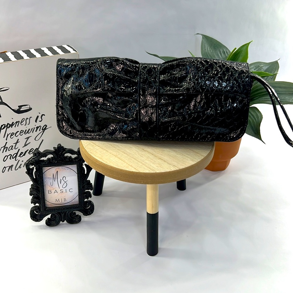 Giannini Black Faux Snakeskin/Leather Clutch with Bow